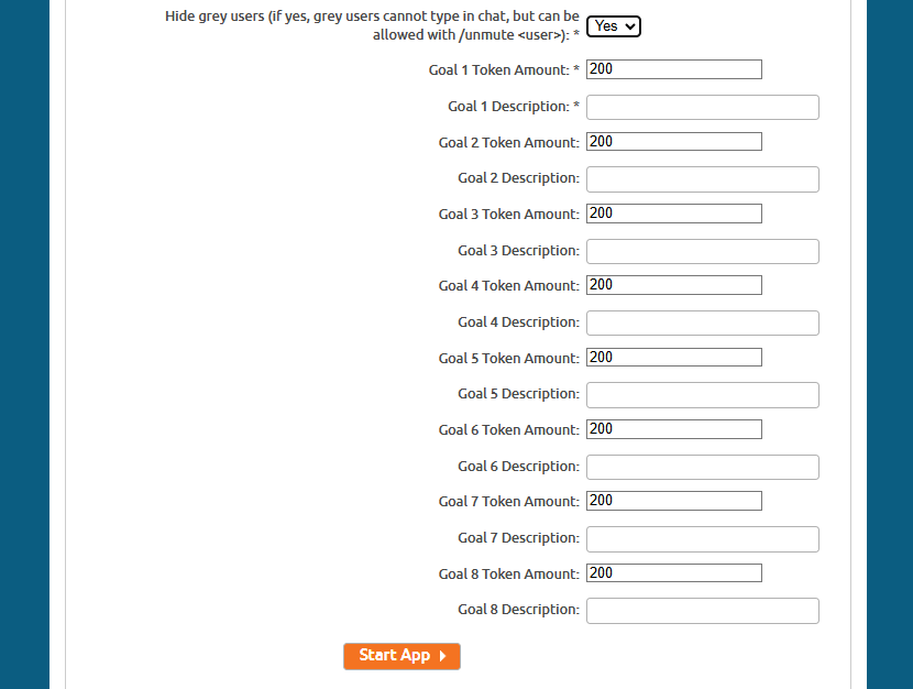 Ustawienia aplikacji Chaturbate Tip Multi-Goal 2